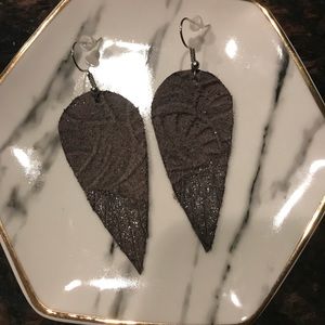 Handmade hand painted leather feather earrings